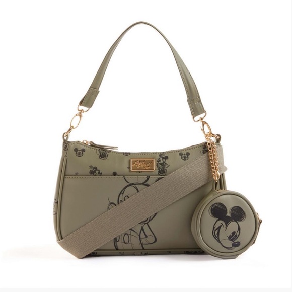 DISNEY MICKEY MOUSE olive green purse with coin pouch exclusive primark bag - Picture 8 of 8
